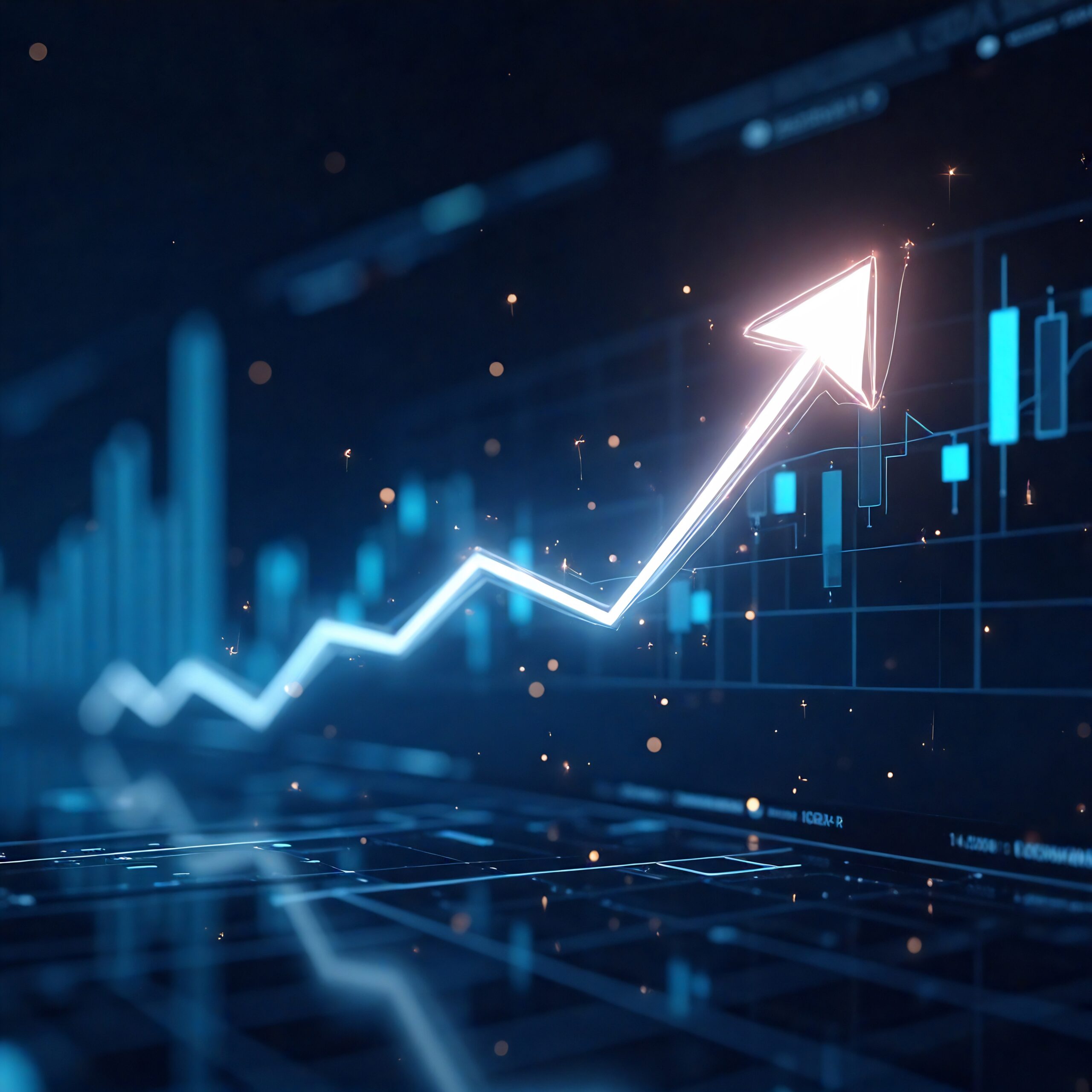 A,Futuristic,Financial,Chart,With,A,Glowing,Upward,Arrow,,Symbolizing